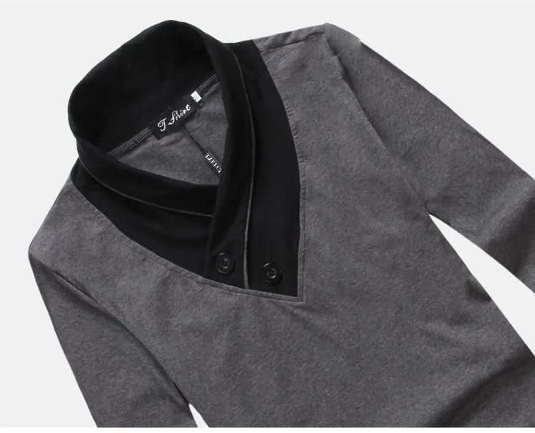 Новая весна и осень Мужская slim fit V шеи Длинные рукава футболка мужская одежда мода черный и темно-серый Основные хлопок футболки D140