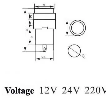 Лампочка-индикатор 16 мм DC12V DC24V AC220V