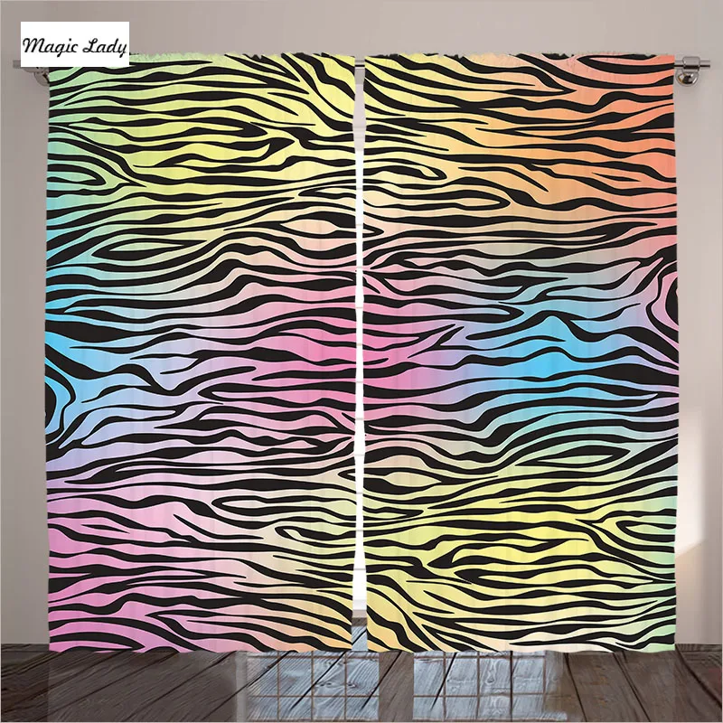 Curtains Bedroom Window Zebra Print Decor Colorful Pattern Wild Animal