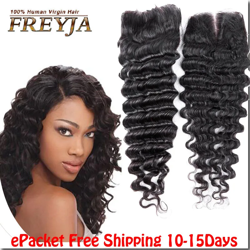 

Free Shipping  7A Unprocessed Mongolian Virgin Hair Deep Wave Silk Base Closure 4*4 Free/ Middle /3 Part Human Hair Closure