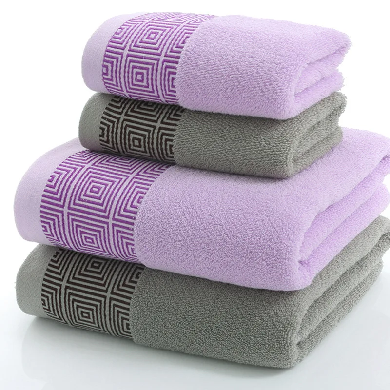 High Quality 32S Towel Set 2Pcs Set Bath+Face Towels 100 Cotton Solid