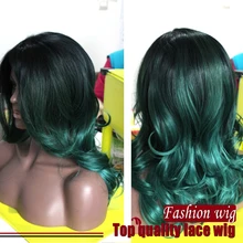 New Arrive Malaysian Hair Wave Wigs Two Tone Color Black To Green Synthetic Lace Front Wigs Heat Resistant Synthetic Hair Wigs