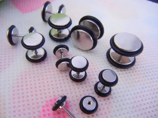 100pcs Free Shippment  Body Jewelry- Gauges 5SIZES Fake Ear Plug Cheat Illusion Ear Tapers & tunnels with two 