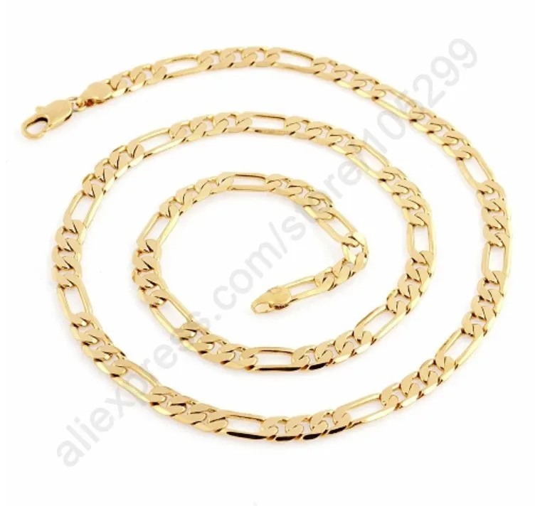 Тренд 26 дюймов тяжелое Настоящее Желтое золото Заполненные шейные цепочки Figaro золотое ожерелье мужское длинное ожерелье
