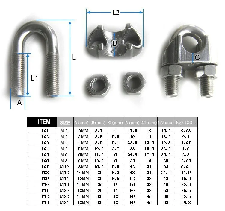 100 шт./лот такелаж Аппаратные средства M4 Нержавеющая сталь aisi316 din741 Провода веревки Зажимы зажим(m2-m24 размеры