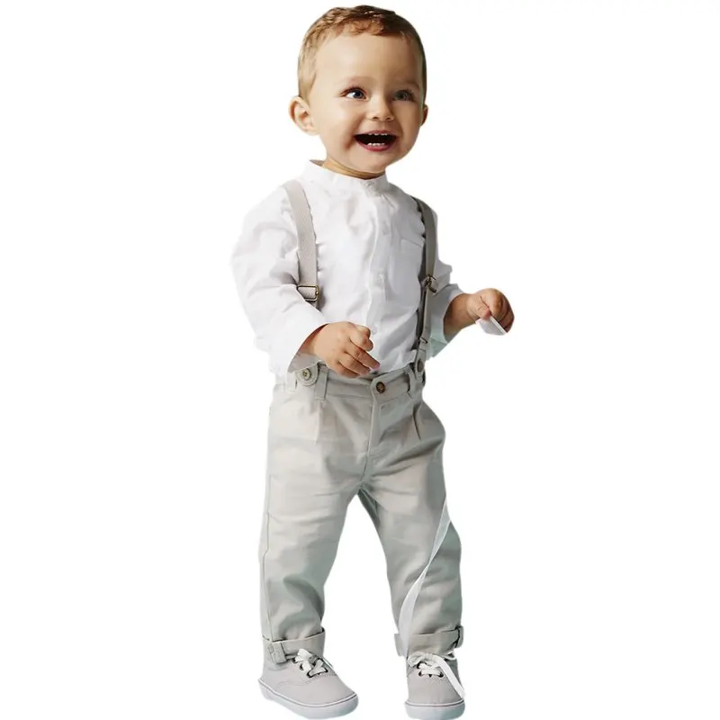 Смесь хлопка, белая футболка для маленьких мальчиков, 2 предмета, топ+ комбинезон, комплект одежды, одежда для маленьких мальчиков от 2 до 6 лет