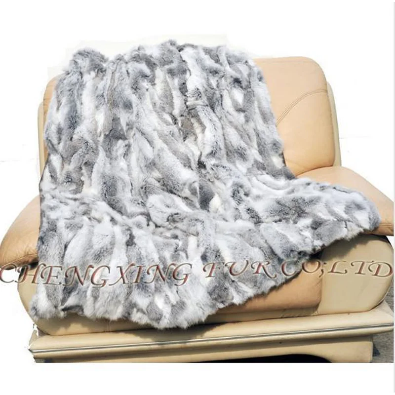 - CXD12Z 150x200cm Custom Made Patchwork Rabbit Real Fur Throw Blanket