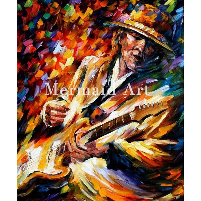 

Hand Painted Oil Painting On Canvas For Abstract Stevie Ray Vaughan Thick Palette Knife Painting Living Room Wall Decor Artwork