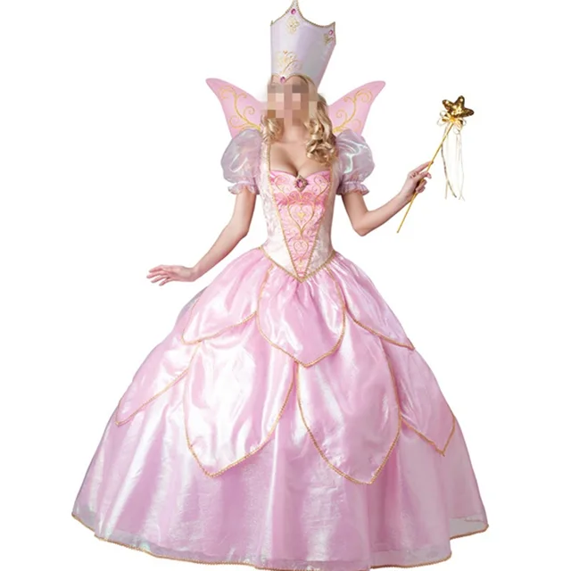 New Fashion Pink Princess Costume for Women Adult Fancy Dress With Hat