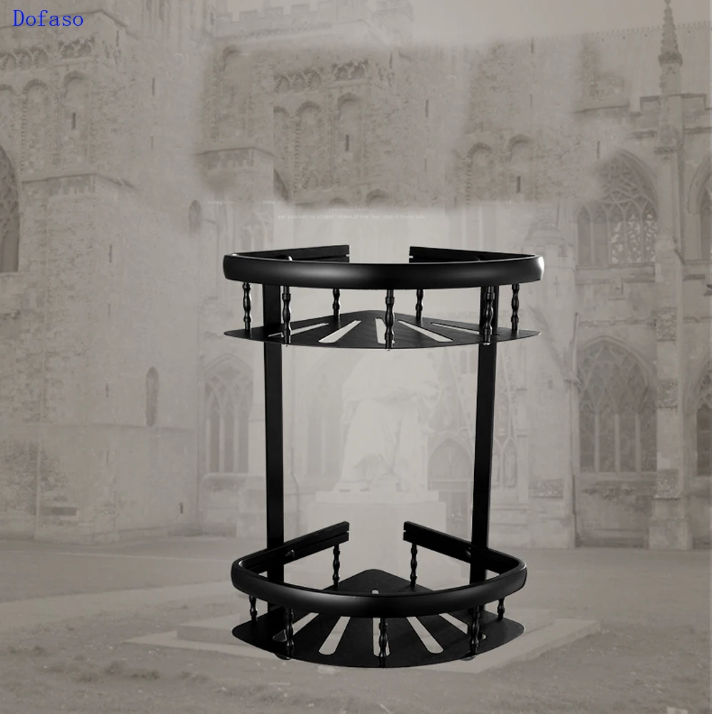 

Dofaso all copper Bath Shower Storage Holder Retro Black Bronze Basket Shelf Wall Mounted Kitchen Corner Basket Rack