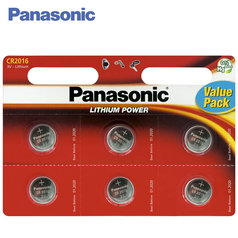 Panasonic CR-2016EL/6BP Батарейки 6 штук Lithium Power 3 В. Предназначены для использования в часах, диктофонах, детских игрушках, фонариках-брелоках