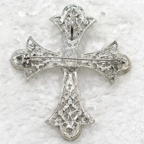 Крест брошь кулон синий горный хрусталь Pin Броши C324 B