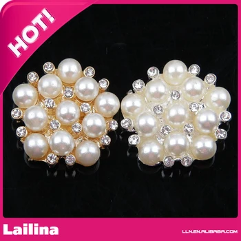 

Fashion hot sell design rhinestone pearl flatback button for wedding decoration