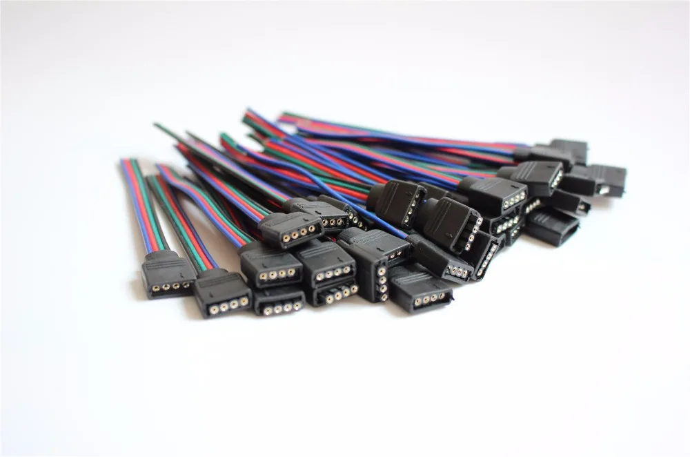10 100pcsMale и гнездовой 4 контактный припой вилка RGB разъем для светодиодных лент или