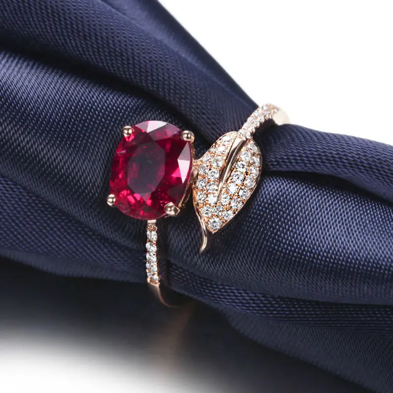 GVBORI 18 K кольцо из красного драгоценного камня инкрустированное с бриллиантом красный турмалин розовое золото ювелирное изделие с бриллиантом кольцо для свадьбы Валентина