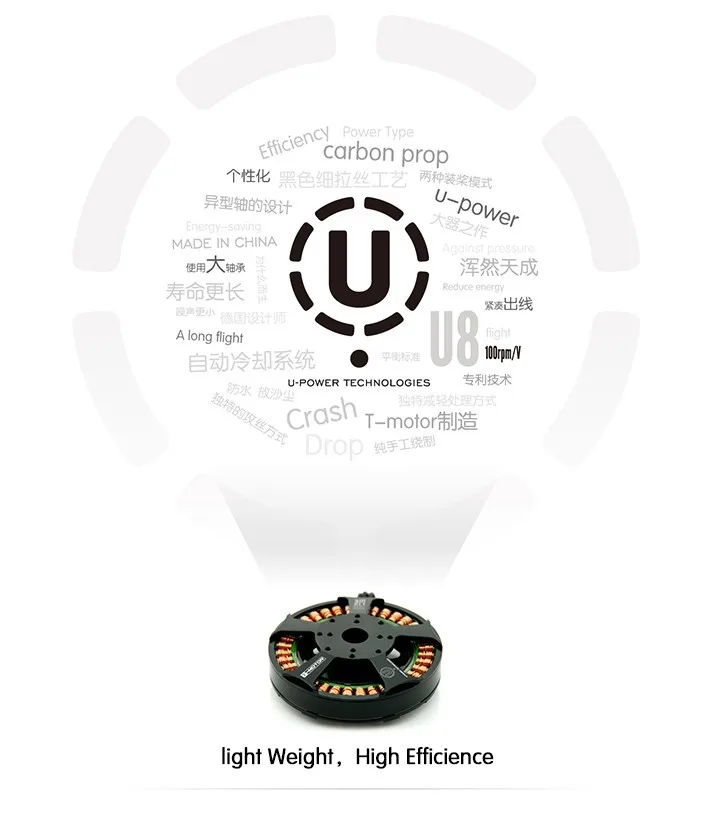 T-Motor Tiger одиночный бесщеточный мотор U8 100KV 6-12S для RC квадрокоптера гексакоптера БПЛА Dornes вертолет мультироторы