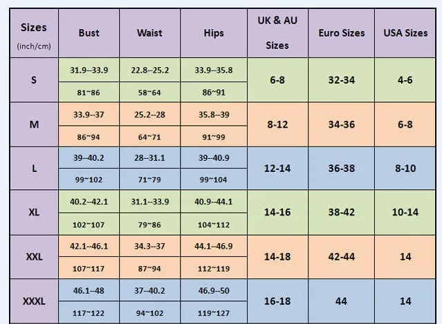 Womens Clothes Size Chart Inches