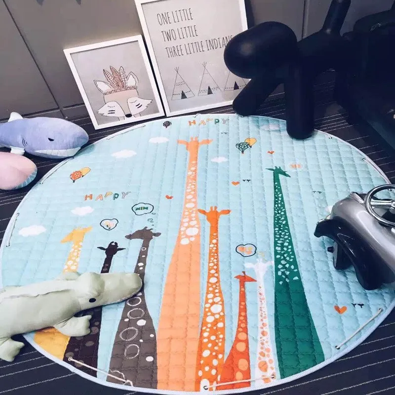 Большой круглый 1,5 м Хлопок мультяшный коврик противоскользящее хранение детских игрушек сумки Детский ползающий коврик для пикника ковры для гостиной