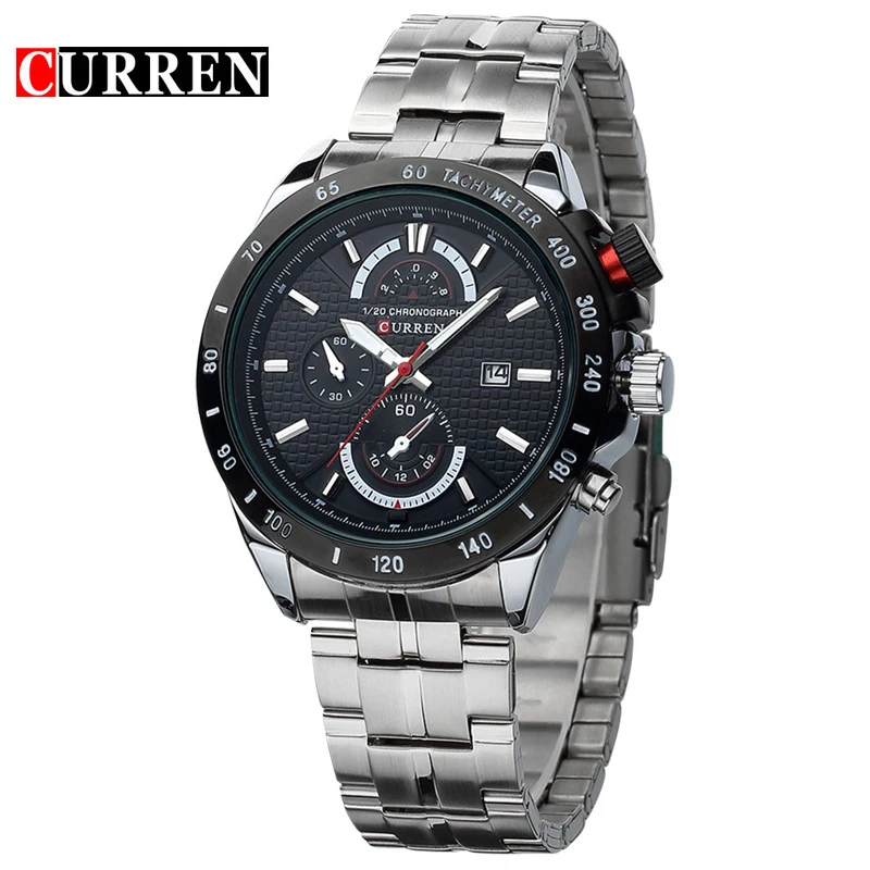 CURREN 2017 Новый Часы Мужчины Relogio Masculino Черный Циферблат Silver Point Стали Наручные
