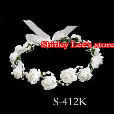 24 X Pretty Paper flower Plastic pearl  wreath w/Bow , Wedding flower ,Girl  wreath(EMS Free shipping)*