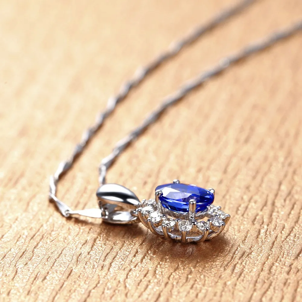 GVBORI Роскошные 0.5ct естественный голубой сапфир драгоценный камень кулон для Для женщин Свадебные Валентина подарок партии Ювелирные украшения Бриллиантовая подвеска