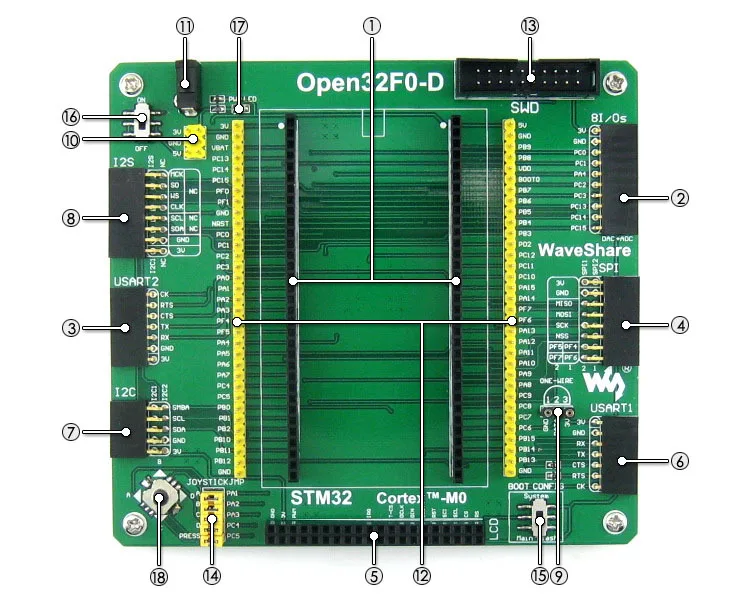 STM32 макетная плата STM32F051R8T6 Cortex-M0 для stm32f0обнаружение комплект+ 2,2 дюймов 320x240 сенсорный ЖК+ 7 модулей = Open32F0-D упаковка A