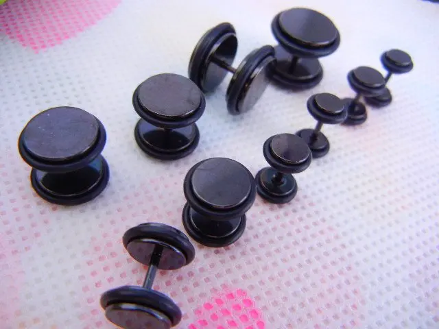 100pcs Free Shippment  Body Jewelry- Ear Stud Fake Ear Plug Cheat Illusion Ear Tapers & tunnels with two 