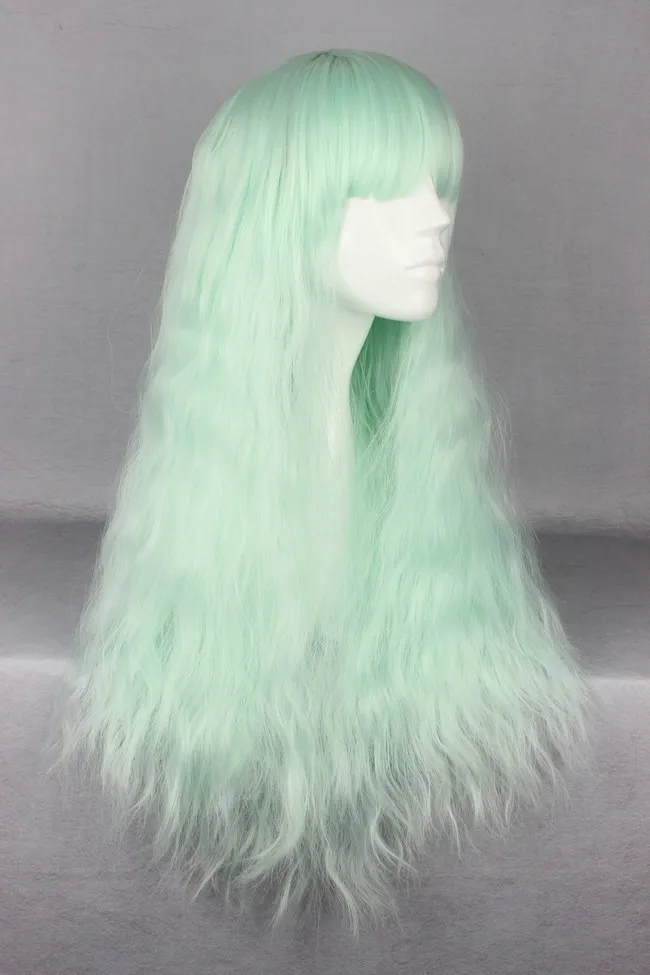 Mcoser длинные вьющиеся волосы 70 см синтетические высокотемпературные волокна ледяной зеленый цвет WIG-435A