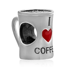 Fits Pandora Bracelets Red enamel I Love Coffee Cup bead 100% 925 Sterling Silver Charms DIY making Jewelry