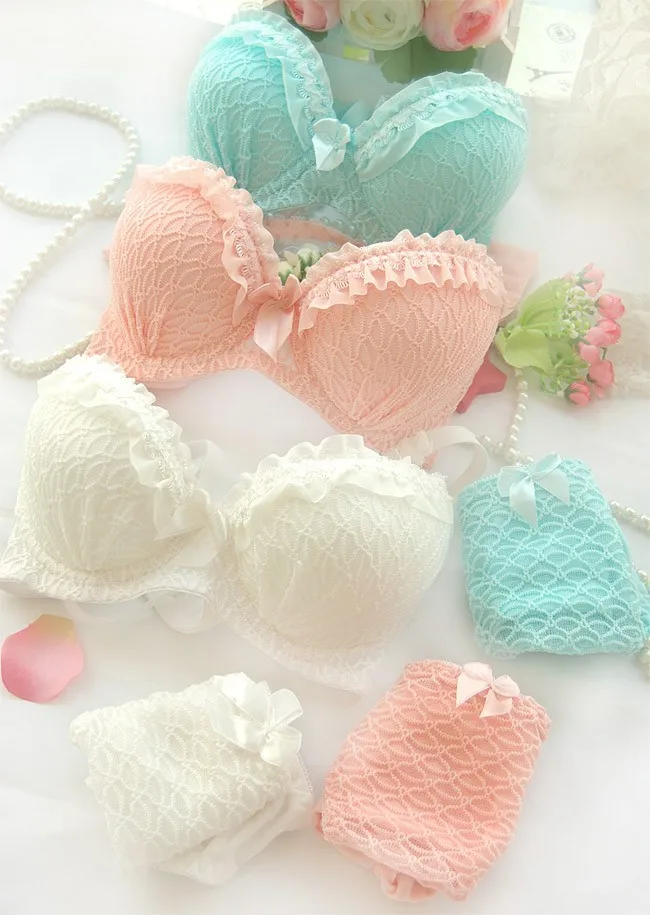 Free shipping 2014 new arrival, candy-colored lace push up sexy bra set, white, blue, pink brassiere & bra brief sets12