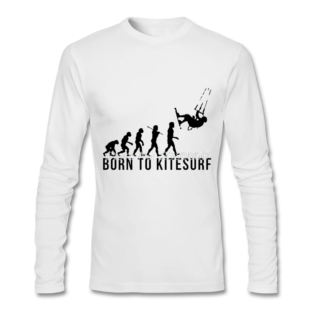 Дизайн, мужские футболки Born to Kitesurf, новые футболки с длинными рукавами и круглым вырезом, органический хлопок, низкие дешевые футболки для мужчин s - Цвет: Белый