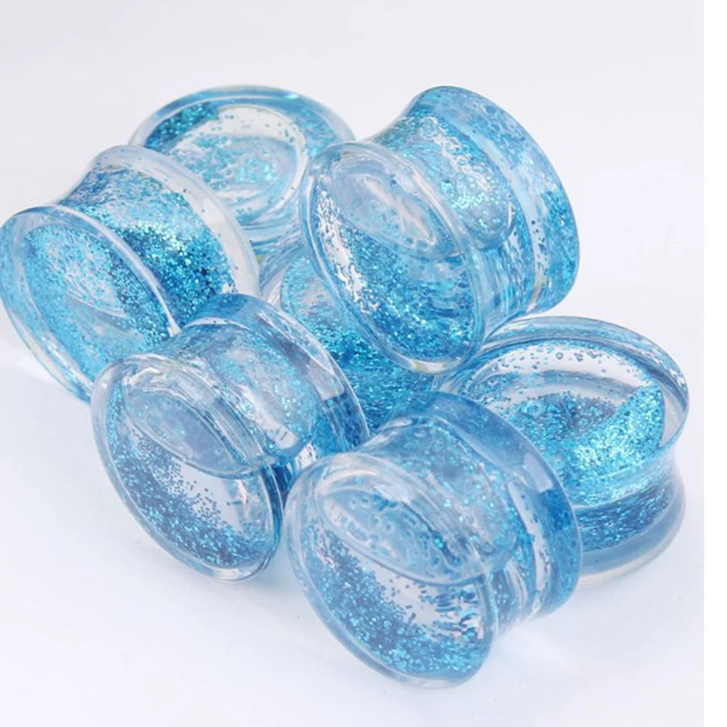 OMENG 2017 New 1Pair Liquid Blue Ear Gauges Acrylic Ear Plug Earrings Gauges Body Piercing