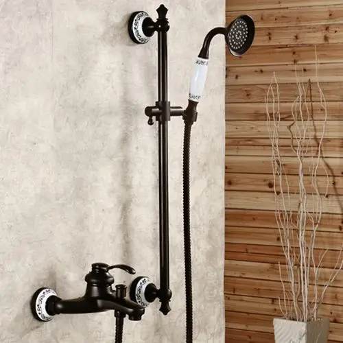 Oil Rubbed Bronze D Настенный античный латунный Бронзовый Матовый кран для ванной с ручным душа для ванной комнаты Смесители для душа torneiras - Цвет: Oil Rubbed Bronze D