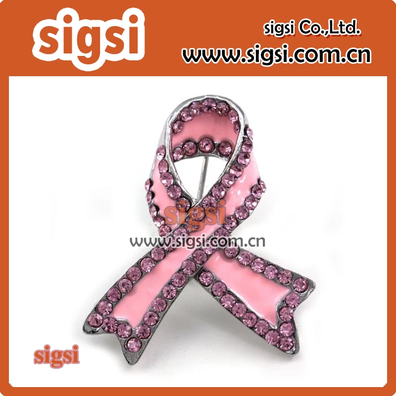 

100pcs 45mm Silver plated Pink Crystal Rhinestone Ribbon Breast Cancer AWARENESS Charms Pendant