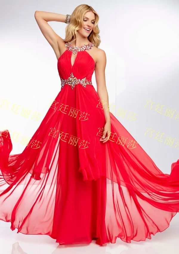 2013 с открытой спиной и хрустальным бисером vestidos формальные невесты Вечерние Выпускные платья красные длинные шифоновые платья для выпускного вечера