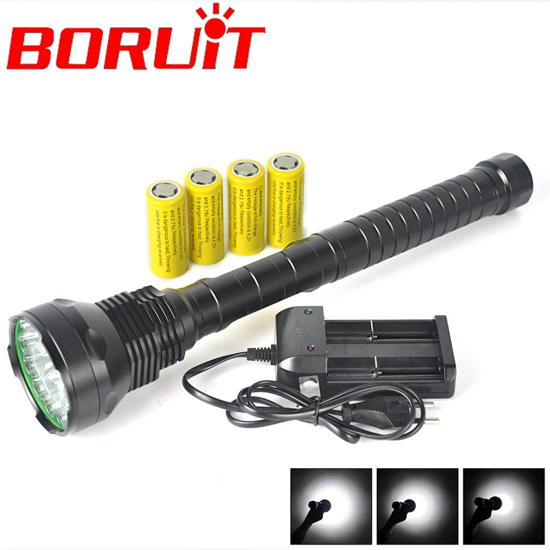 

High Power 15T6 18000LM 15x XM-L T6 5-Mode LED Flashlight Torch Light 18650 Hunting Lantern Lamps+4* 26650 Batteries+Charger