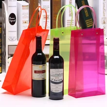 100 шт./лот) Высококачественный водонепроницаемый прозрачный ПВХ сумка для покупок вина с ручками