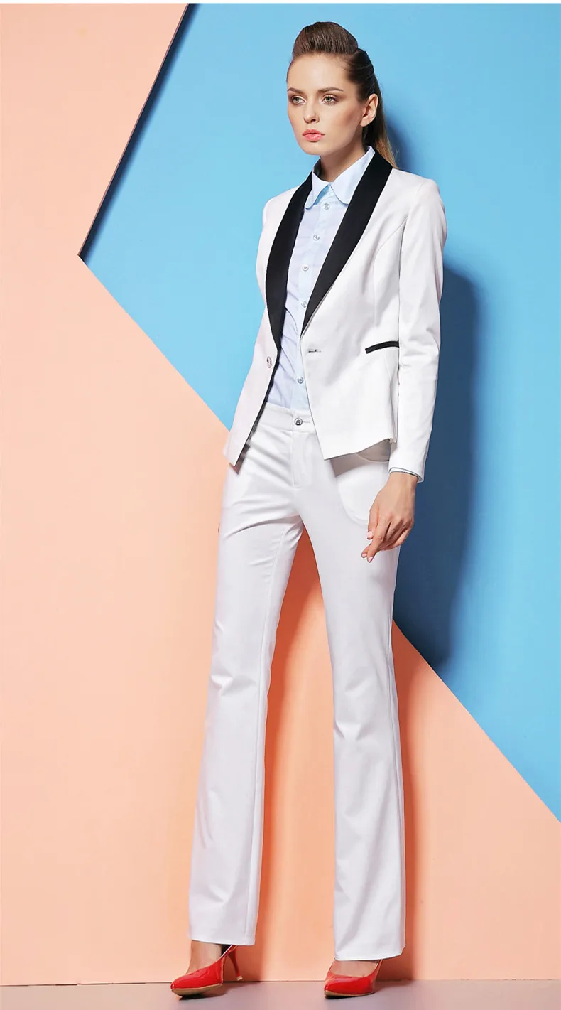 Новые элегантные белые Формальные женские брючные костюмы для офиса дамы с длинным рукавом профессиональная Униформа Наборы