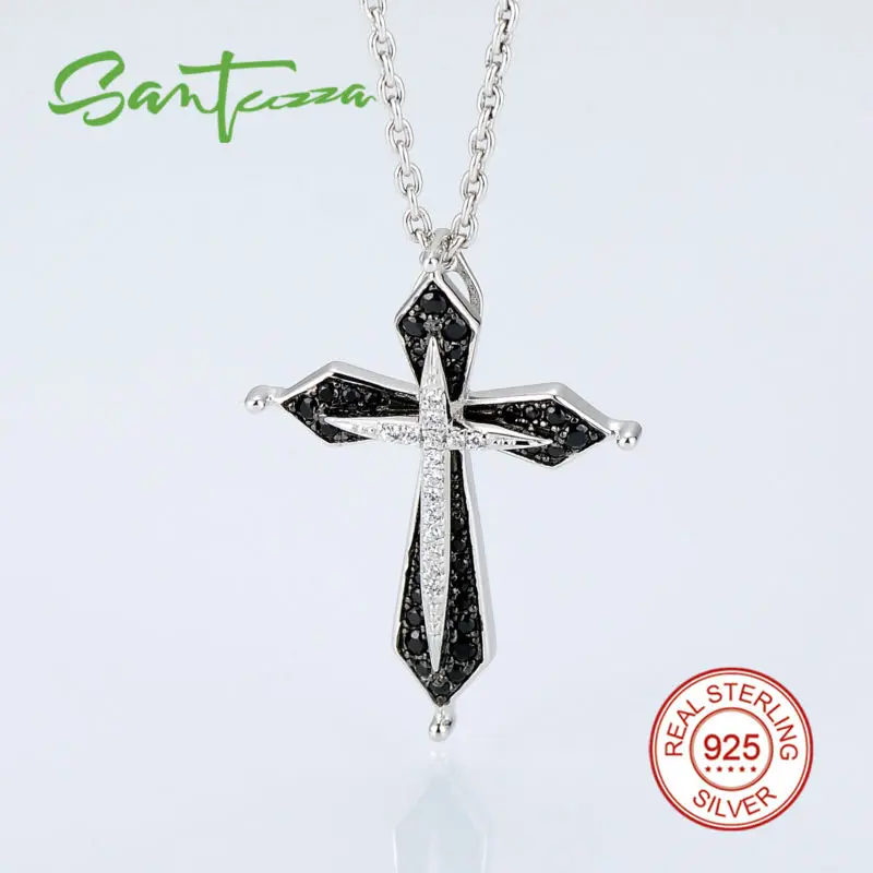 SANTUZZA Серебряная подвеска для женщин из чистого 925 пробы серебра винтажная подвеска в форме черного Креста подходит для ожерелья модное ювелирное изделие