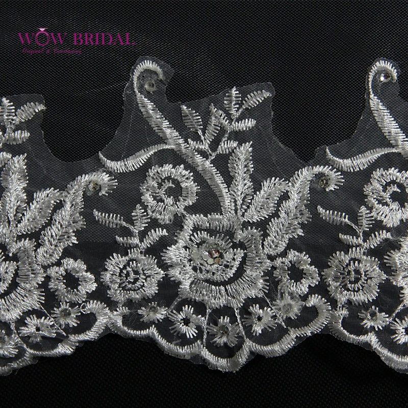 Wowbridal изящные невесты фата кружева вышитые кристалл из бисера- длина свадебные аксессуары