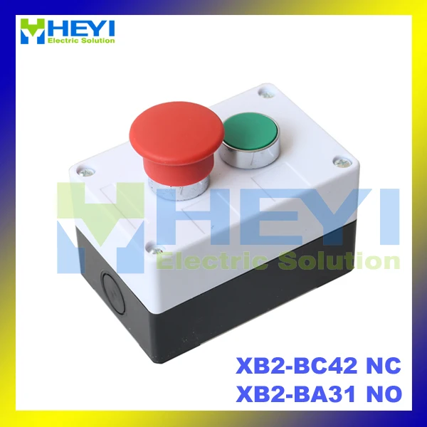 

22mm mounting size Red Mushroom Emergency Stop XB2-BC42 1NC + Green push button XB2-BA31 1NO 2 Positions Push Button Station