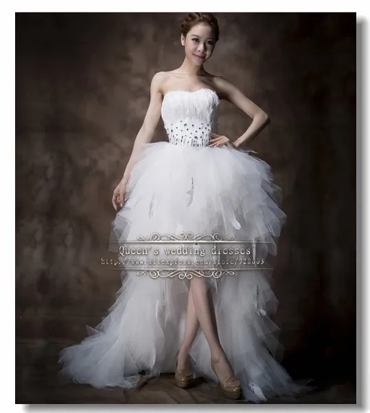 high low Feathers Wedding Dresses White buona consegna 2014 3