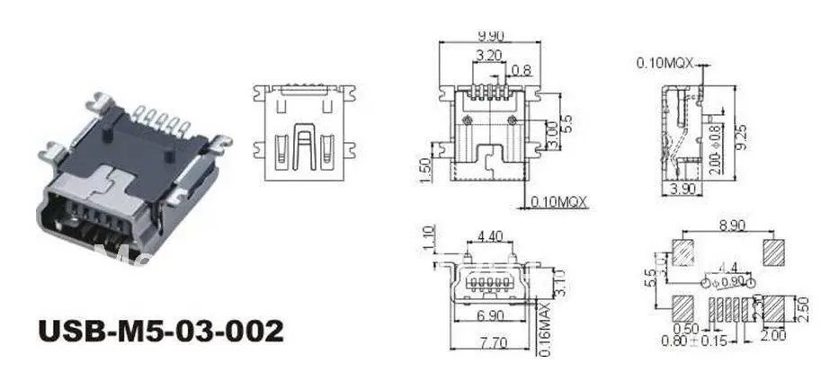 1000 шт/партия Стандартный Мини 5pin usb разъем Женский SMT