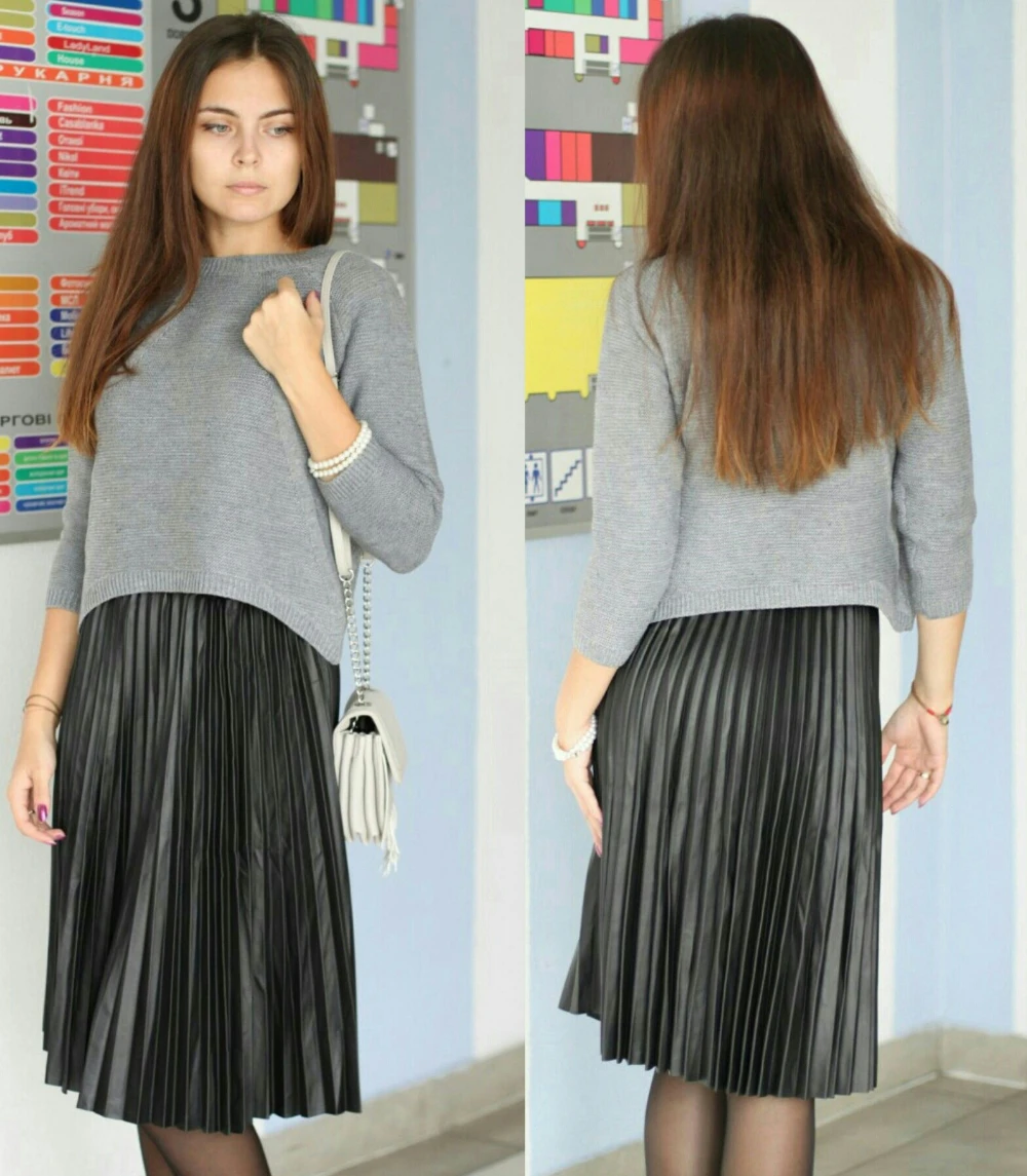 Плиссированная кожаная юбка с Алиэкспресс