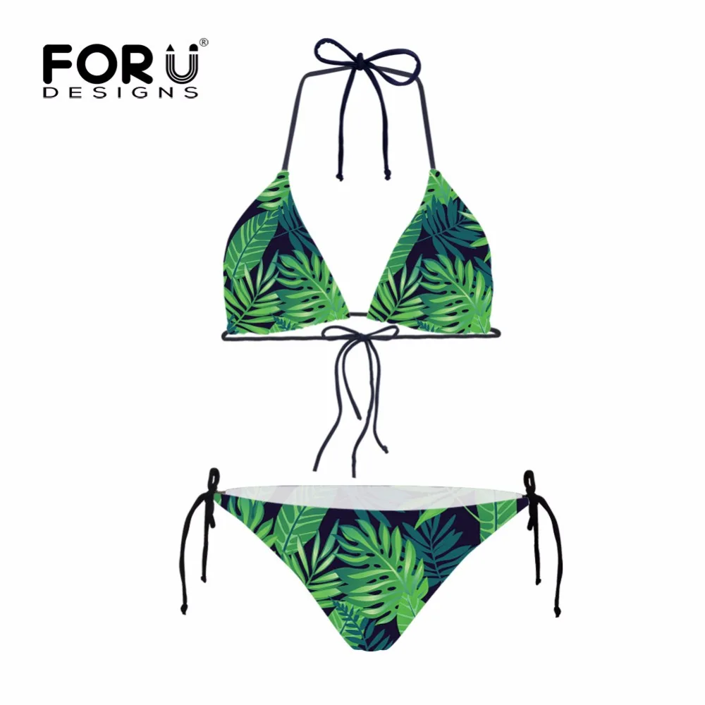 

FORUDESGINS Palm Tree Bikini Set Swimwear Women Push Up Bottom Tops Swimsuit Female Tank Girls Brazilian Bathing Suit Beachwear