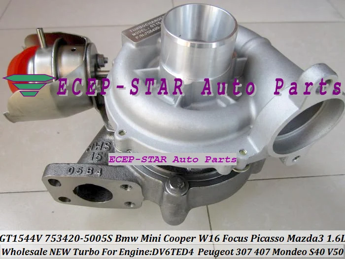 GT1544V 753420-5005S Turbocharger For BMW Mini Cooper W16 Focus Picasso Peugeot 307 407 MAZDA-3 Mondeo S40 V50 1.6L TDCi DV6TED4