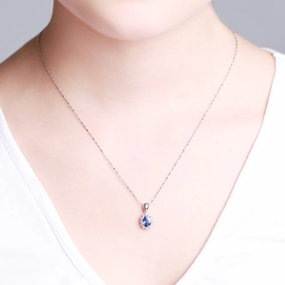 GVBORI Роскошные 0.5ct естественный голубой сапфир драгоценный камень кулон для Для женщин Свадебные Валентина подарок партии Ювелирные украшения Бриллиантовая подвеска