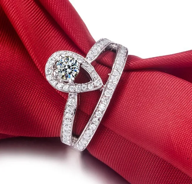 Винтаж сердце Форма 0.45Ct сертификат Муассанит кольцо Тесты реального Solid 750 Золотой Юбилей кольцо Для женщин 750 кольцо из белого золота