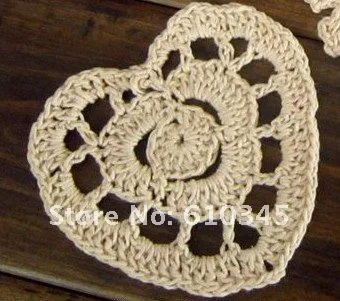 Дизайн сердца хлопок ручное вязание крючком Doily, подстаканник, кроше аппликация 9 см X 8 см 20 шт/лот CD041-S