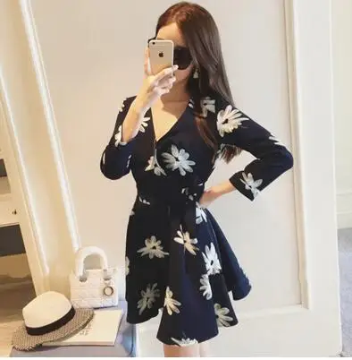 Женская одежда Весна-Line Платья для женщин Симпатичные Fit And Flare хлопок печати мини-платье